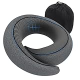 Nackenkissen Flugzeug, Reisekissen Auto Travel Pillow aus Memory Foam, Verstellbares Nackenhörnchen Erwachsene für Reisen, Camping, Büro und Haus (Dunkelgrau)