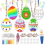 LOHAME 12 Stück Ostern Basteln Kinder Ostern Bastelset Ostereier Anhänger zum Bemalen Osterdeko Sonnenfänger Osterbasteln Kreativ Handwerk Ostergeschenke für Mädchen Jungen Frühling Ostern Party