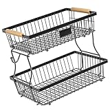 Obst Organizer Korb Stapelbar Gemüse Lagerregal mit 2 Bananenaufhängern Platzsparend Brot Snacks Organizer