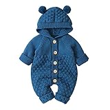 Neugeborene Baby Mädchen Jungen Kleidung Langarm Gestrickt Kapuze Strampler Body Overall Jacke Frühchenkleidung Erstausstattung Babysachen Set Herbst Winter Babykleidung Blau 0-6 Months