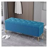 Moderne Samtgepolsterte Ottoman-Bank mit Knöpfen, getuftet, großes Ende des Bettes, Sitzbank für Schlafzimmer und Wohnzimmer, Eingangsbereich (Blau, 40 cm)