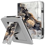 Fintie Hülle für Tolino Vision Color (2024)/Vision 6 (2021) & Kobo Libra Colour (2024)/Libra 2 (2021) 7 Zoll - Kickstand Hülle mit Kartenfach Handschlaufe und Auto Sleep/Wake, Trüber Marmor