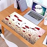 KDWJS Gaming Mauspad XXL 90x40cm Mousepad Groß Vernähte Kanten Anti-Rutsch für PC,Rote Blumen Eindruck ölgemälde Kreative Kunst acryl handgemalte hinte,Laptop Verbessert Präzision und Geschwindigkeit