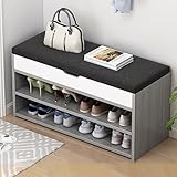 Schuhbank Mit Sitzfläche,3-Etage Schuhregal, Schuhbank Mit Stauraum,Moderner Sitzbank Schlafzimmer,Polsterbank Für Wohnzimmer, Flur,Bank Flur,Für Wohnzimmer Flur Eingang Schlafzimmer(Gray/white)