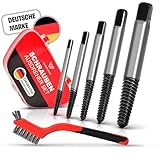 HELDENKRAFT® Schraubenausdreher Set [5 Größen inkl. Zubehör] - strapazierfähige Linksausdreher aus Stahl zum Entfernen beschädigter Schrauben - mit Aufbewahrungsbox & Stahlbürste