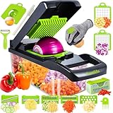 Swetfela 18-in-1 Gemüseschneider & Gemüsehobel, Multifunktionaler Vegetable Chopper Dicer mit 7 Klingen, Zwiebel Zerkleinerer Gemüsezerkleinerer Set mit Handschuh, Reinigungsbürste und Schäler