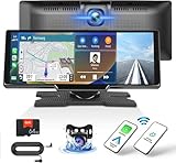 CAMECHO Wireless Apple Carplay Android Auto Tragbarer Autoradio mit Dash Cam & Rückfahrkamera, 9,3' Bildschirm Carplay Display mit Bluetooth Mirror Link GPS FM Siri Google+ 64G TF-Karte Autoladegerät