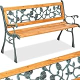 tectake® 2-Sitzer Gartenbank wetterfest, Gartenbank Holz im Landhausstil für Wintergarten Möbel, als romantische Balkonbank, Holzbank Garten, Gartenmöbel Bänke 124 x 52 x 74 cm