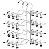 SONGMICS Hosenbügel platzsparend, Mehrfach-Rockbügel mit Clips, 3er Set, Kleiderbügel aus Metall, für je 4 Hosen, mit 8 verstellbaren Klammern, rutschfest, für Hosen, 32 cm, silbern-schwarz CRI042BK