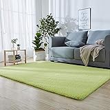 Ultraweicher grüner Schaffell-Teppich, 90 x 180 cm, waschbarer Lammfell-Teppich für Wohnzimmer & Schlafzimmer, gemütliches Sofa, Stuhlkissen, rutschfest, Heimdekoration