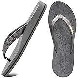 ONCAI Damen Zehentrenner Sommer Sport Flip Flops Schwimmbad Strand Plattform Sandalen Badelatschen Mit Orthopädie Arch Support Gummifußbett Grau Größe 39