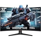 KOORUI Curved Gaming Monitor 32 Zoll, UltraWide QHD 2560x1440P 170Hz 1500R VA Panel Bildschirm, Adptive-sync HDMI DisplayPort, Neigungsverstellbar, Augenpflege