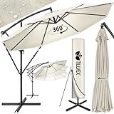 tillvex Alu Sonnenschirm + Abdeckung Ø 350 cm mit Kurbel | Ampelschirm mit Ständer & Windschutz | Gartenschirm UV-Schutz Aluminium | Kurbelschirm Marktschirm wasserdicht 360° drehbar Beige