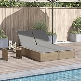 Somanki Doppel-Sonnenliege mit Auflagen Beige Poly Rattan, Gartenliege, Liegestuhl, Sonnenstuhl, Sonneninsel Outdoor, Liegen, Gartenmöbel, Bäderliege, Relaxliege - 368631