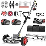 4 In 1 Rasentrimmer Mit Akku,Akku Rasentrimmer für Makita-Akkus,21V Akku Freischneider Mit 2 Akku 4.0Ah,Rasentrimmer Mit UnkrautbüRste,1-45CM Teleslopstiel,für Rasen Garten Beschneiden,Grau
