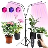 Pflanzenlampe LED mit Ständer, Tripod einstellbar 44-156cm,5 Köpfe 150 LEDs Grow Lampe mit Zeitschaltuhr 3/6/12/16 Std, mit USB Adapter, 3 Lichter Modi und 10 Helligkeitsstufen，Fernbedienung 12