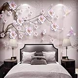 Tzxztt Minimalistisch Dreidimensional Violett Blumen Vögel Moderne 3D Tapete Hochwertige Strukturierte Seide Neutrale Material Ideal Für Wohnzimmer Schlafzimmer-300cm×210cm