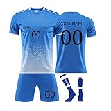 3-teiliges personalisiertes Fußballtrikot für Kinder, Erwachsene, Herren, Damen, individuelle Fußball-Shirt, Shorts, Socken mit Namensnummer, Team-Logo, atmungsaktive Sport-T-Shirts