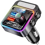 NULAXY 54W Bluetooth 5.3 Adapter Auto mit 4 Ladeanschlüssen [PD 36W & QC3.0 18W], Drahtloses Radio FM Transmitter für, Deep Bass Player, 5 Farben LED Hintergrundbeleuchtung, Handfreie Anrufe, Schwarz