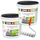 Level Plus 08 Flüssigfolie, Dichtfolie, 40 kg Dichtmasse Wasserdicht, Wassersperre, Abdichtung unter Fliesen, Bad, Dusche, Küche mit Farbroller 25cm