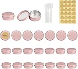 FIGFYOU Cremedosen Aluminium Leer Döschen Lippenbalsam Kosmetikdöschen Kleine Döschen mit Deckel Rund Salbendöschen mit Etiketten und Schaber für Creme Lotion Masken Nagelkunst (Roségold 15ml)