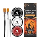 Halloween Gothic Make Up Set, Long Lasting White Foundation, Body & Face Paint Red Black with Pinsel | Creative, non-irritierende Party Make-up Set
