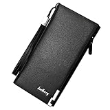 A-QMZL Lange Geldbörsen Herren Brieftasche Herren PU Leder Reißverschluss Geldbörse Mehrschichtige Mobile Geldbörse großer Kapazität Herren Geldbörse vielen Kartenfächern mit Handschlaufe (Schwarz)