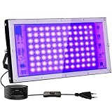 LED Schwarzlicht Strahler 100W, Indmird Schwarzlichtlampe mit Stecker, IP65 Wasserdicht UV Strahler mit Schalter, 395-400nm UV Flutlicht Partylicht für Bar,Disco,Party,Halloween,Bühnen