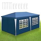 Tubiaz Pavillon 3x6m Wasserdicht Stabil Partyzelt Hochwertiges PE Plane Festzelt UV-Resistent Gartenzelt 100g/m² Bierzelt mit 6 Seitenteilen Blau