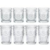 Kingrol 8 Stück Romantische Trinkgläser, 4 Highball-Gläser (350 ml) und 4 Steingläser (250 ml), Premium Glasbecher Glaswaren Set für Wasser, Getränke, Bier, Cocktails