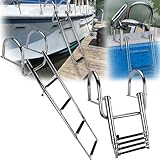 4 Stufen Badeleiter Leitern, Badeleiter Boot Poolleiter Edelstahl Leiter Schwimmbad Teleskopleiter Faltbar Bootsleiter Schwimmdeckleiter Mit Griffen & Breitem Pedal Für Marine Yacht Swimming Pool Dock