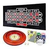 Ygebet 27,9 cm massives Roulette-Rad Set für Erwachsene, mit 47,2 x 22,8 Zoll doppelseitiger Tisch-Layout-Filzmatte, 100 ABS-Chips, und Dealer-Knopf-Spielkarten, Casino-Roulette-Spielsets