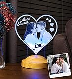 Fotogeschenk Valentinstag Geschenke Lampe Personalisierbar mit eigenem Foto und Text in 3D Bilder Led Motiv Lampe gravieren (Herz)