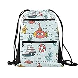 Sinestour Tasche mit Kordelzug, Cartoon, nautisch, Unterwasser, leicht, Tagesrucksack für Teenager, Jungen, Mädchen, mit Reißverschluss-Netztaschen