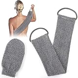 Rückenschrubber für Dusche Bambusfaser Peeling Scrubber Schwamm, GoldOars Bambusfaser Rückenbürste Massagehandschuh mit Rücken mit Mitt 2 Stück (Grau)