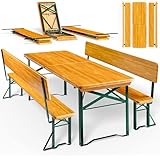 Casaria® Bierzeltgarnitur mit Lehne 170 cm Klappbar Stabil 2X Bierbank 1x Breiter Tisch Holz Biertischgarnitur Festzeltgarnitur Biergartengarnitur
