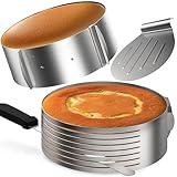 Menz Tortenzubehör - 4-teiliges Set Torten Schneidehilfe aus Edelstahl, Kuchenschneidehilfe Set mit Tortenboden Schneidehilfe Ring, Konditormesser, Tortenheber, Tortenring verstellbar hoch 8,5 cm