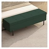 Stilvolle grüne Leder-Ottoman-Bank, gepolsterter Fußhocker für Wohnzimmer und Schlafzimmer, 60 cm, kompaktes Design, perfektes Ende der Betttruhe, vielseitige Aufbewahrungslösung