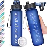 AOHAN Trinkflasche, 1l Wasserflasche BPA-Frei, Trinkflasche Sport Auslaufsicher, Sportflasche mit Zeitmarkierung für Fitness, Büro, Schule, Yoga, Outdoor