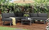 Goeria Gartenmöbel-Set, Garten-Lounge-Set aus Aluminium, Loungeset für 5-6 Personen, 2 Ecksofas, 1 Tisch, inklusive 7 Kissen, 4 Sitzkissen, Aluminiumgestell mit Schutzfüßen (graue)