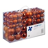 Relaxdays Weihnachtskugeln 100er Set, Weihnachtsdeko, matt, glänzend, glitzernd, Christbaumkugel ∅ 3, 4 & 6 cm, orange