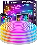 LETIANPAI 6M Neon Led Strip,Flexible LED Streifen,Control with App/Remote,Multiple Modes,Waterproof,Music Sync Gaming Led Strip Lights for Bedroom Indoor,IP65 Outdoor RGB Neon Lights