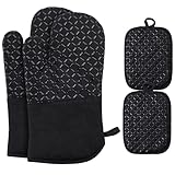 Ankway Ofenhandschuhe Topflappen Topfhandschuhe 4er Set – Hitzebeständige und rutschfeste Backhandschuhe, weiche Baumwolle, Lange Flexible Dicke silikon Kochhandschuhe zum Kochen (30CM Topflappen)