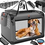 Lovpet® Transportbox Hund Katze Transporttasche XL 81,3x58,4x58,4cm | Hunde-Tragetasche Faltbare Katzentasche | Haustier-Transportbox inkl. Hundenapf & Schultergurt | für Katzen & Hunde Anthrazit