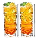 INFTYLE Clear Tiki Gläser Set von 2-14 oz Modern Bar Tiki Cocktail Gläser perfekt für exotische Cocktails, Mai Tai, Hawaiian Style Cocktails, tropische Insel Drinksware Set (Set von 2)