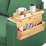 Sofa-Armlehnen-Tablett Flexibel Holz Bambus Getränkehalter Armlehne Sofa Armlehne Tablett Tisch Anti-Rutsch Sofatisch Couch Getränkehalter für Snacks, Handy, Steuerung, Tassen, flexibel und faltbar