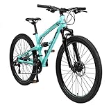 BIKESTAR Fully Aluminium Mountainbike Shimano 21 Gang Schaltung, Scheibenbremse 26 Zoll Reifen | 16 Zoll Rahmen Alu MTB Vollgefedert | Mint