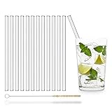 UMI Glasstrohhalme Wiederverwendbar 12 Stück gerade 20 cm inkl. Reinigungsbürste Glas Strohhalme Made in Germany Spülmaschinenfest Trinkhalm Glastrinkhalme Glasstrohalme für Gin Tonic Gläser