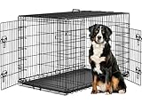 Yaheetech Hundekäfig klappbar mit 2 Türen, Hundebox für zuhause mit Trennwand, Hundetransportkäfig mit ausziehbare Kunststoffschale, 122 x 73 x 80 cm, Hundetransportbox Auto, Schwarz