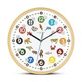 Cander Berlin MNU 2430 T Wanduhr Kinder Holzmotiv 30,5 cm Tiere Lernuhr Holzuhr lautlos geräuschlos analog Holzrahmen Kinderzimmer ohne Tickgeräusche Junge Mädchen